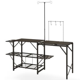 Folding Camp Kitchen, Camping Table Cooking Station, Adjustable Lamp Stand (Color: default)