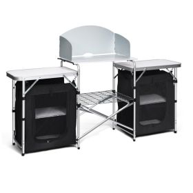Folding Camping Table with Storage Organizer (Color: black)
