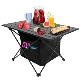 Foldable Camping Table With Storage Basket Rustproof Portable Aluminum Alloy Roll-Up Camping Table With Carrying Bag For Camping Hiking BBQ Picni (Color: black, size: large)